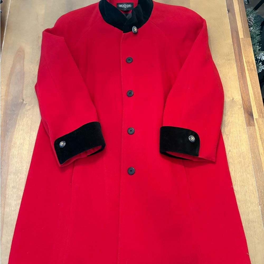 Vintage Braetan Red Coat with Black Velvet Trim size 12
